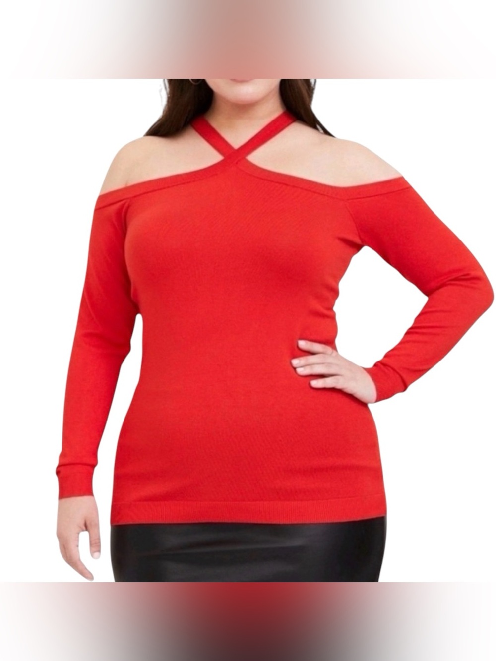 Torrid Bright Red Off-Shoulder Crisscross Neck Back Zipper Sweater